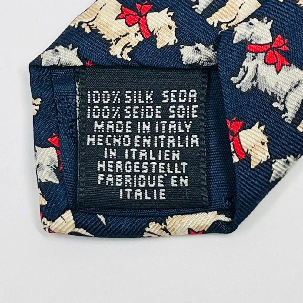 Beaufort Tie Rack Necktie Mens  Navy Blue Scottie Dog Silk Made in Italy Novelty